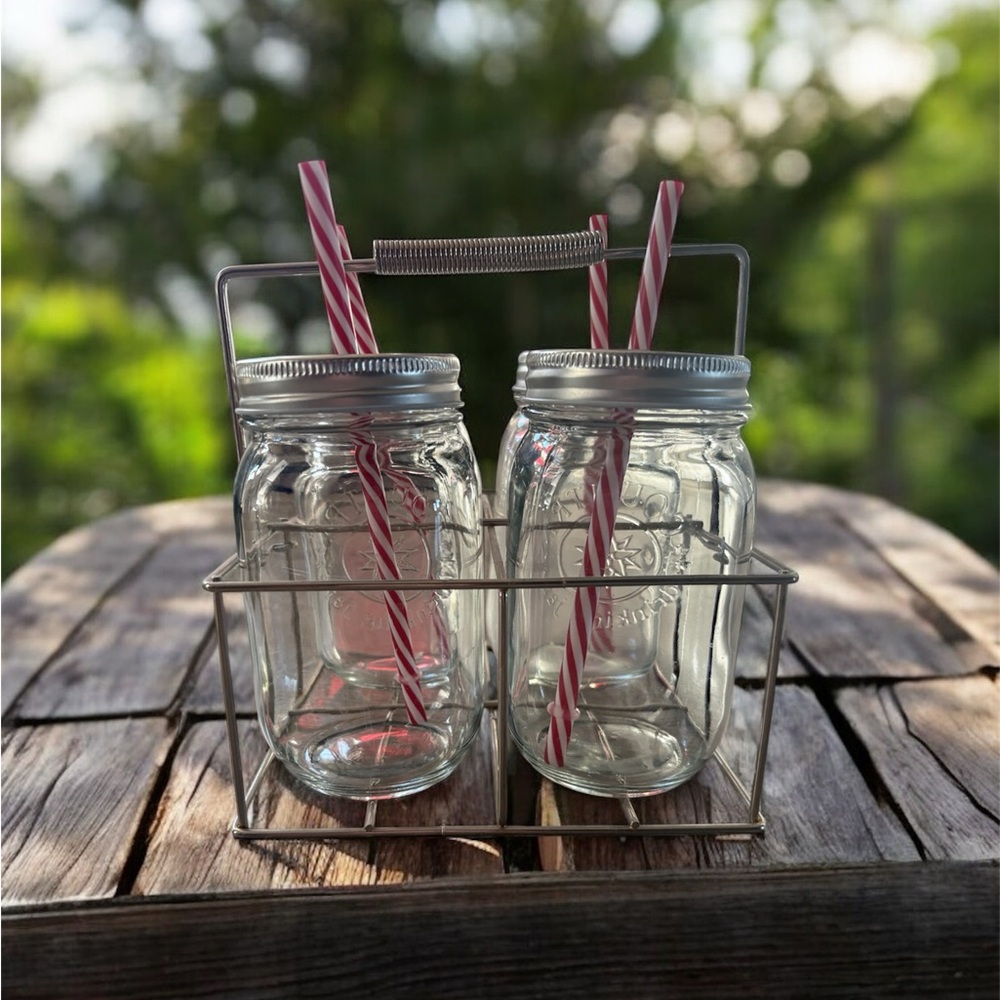 Mason Jar Set with Straws and Caddy